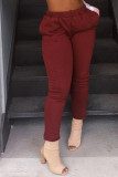 Wine Red Fashion Casual Street Sportswear Blends Letter Print Solid Pants Straight Bottoms