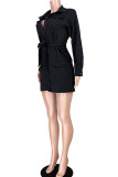 White Turndown Collar Zippered Bandage Solid Pure Long Sleeve Coats & Cardigan