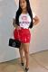 White O Neck Short Sleeve Print Patchwork Tees & T-shirts
