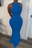 Black Lightly cooked Sleeveless O neck Swagger Floor-Length Solid Dresses