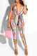 colour Casual Print bandage Chemical fiber blend Sleeveless V Neck Jumpsuits