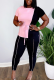 Pink Casual Solid Patchwork O Neck Short Sleeve Two Pieces