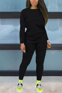 Black Fashion Casual adult Ma'am Solid Two Piece Suits Straight Long Sleeve Two Pieces