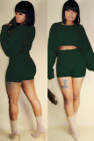 Green Wool Europe and America Solid Two Piece Suits pencil Long Sleeve Two-Piece Short Set