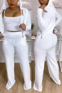White Fashion Casual Solid Basic Hooded Collar Long Sleeve Three-piece Set