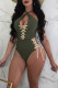 Army Green Chic Lace-up One-piece Swimwears