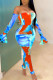 Blue Fashion Sexy Print Bateau Neck Skinny Jumpsuits
