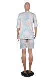 Pink Fashion Casual adult Patchwork Tie Dye Two Piece Suits pencil Short Sleeve Two Pieces