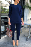 Red Work Daily Solid O Neck Long Sleeve Two Pieces