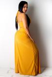 Yellow Fashion Casual adult Sexy Split Solid Two Piece Suits HOLLOWED OUT Regular Sleeveless