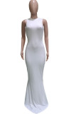 Black Lightly cooked Sleeveless O neck Swagger Floor-Length Solid Dresses