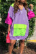 purple Casual Sleeve 3/4 Length Sleeves O neck A-Line skirt Print Patchwork Pocket chain Dresses