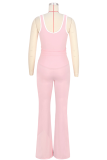 Pink Sportswear Solid Color Patchwork U Neck Sleeveless Two Pieces