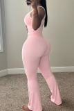 Pink Sportswear Solid Color Patchwork U Neck Sleeveless Two Pieces