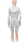 Pink Casual Solid Color Pocket Zipper Hooded Long Sleeve Two Pieces