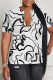 White Casual Print Slit V Neck T-Shirts
