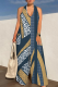 Dark Blue Casual Print Backless Halter Loose Jumpsuits