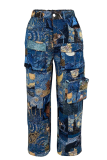 Yellow Casual Jacquard Pocket Straight Mid Waist Conventional Patchwork Bottoms