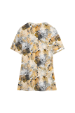 Light Yellow Casual Print Slit V Neck T-Shirts
