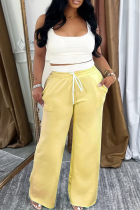 Yellow Casual Solid Color Draw String Square Neck Sleeveless Two Pieces