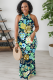 Turquoise Casual Print Patchwork O Neck Long Dresses