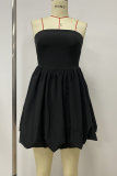 Black Sexy Solid Color Patchwork Strapless Strapless Dresses