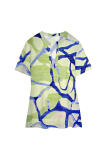 Light Yellow Casual Print Slit V Neck T-Shirts