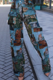 Yellow Casual Jacquard Pocket Straight Mid Waist Conventional Patchwork Bottoms