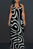 Light Purple Casual Print Backless Halter Loose Jumpsuits