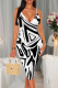 Black And White Sexy Print Patchwork Spaghetti Strap Wrapped Skirt Dresses