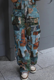 Yellow Casual Jacquard Pocket Straight Mid Waist Conventional Patchwork Bottoms