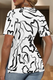 Light Yellow Casual Print Slit V Neck T-Shirts