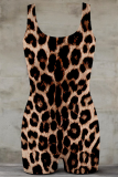 Black And White Sexy Leopard Print Patchwork U Neck Skinny Rompers