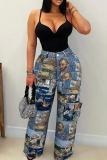 Yellow Casual Jacquard Pocket Straight Mid Waist Conventional Patchwork Bottoms