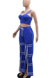 Blue Casual Solid Color Slit Strap Design Sleeveless Two Pieces