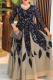 Light Green Elegant Print Patchwork O Neck Long Plus Size Dresses