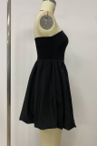 Black Sexy Solid Color Patchwork Strapless Strapless Dresses