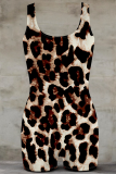 Black And White Sexy Leopard Print Patchwork U Neck Skinny Rompers