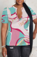 Blue Pink Casual Print Slit V Neck T-Shirts