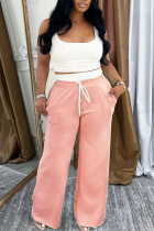 Pink Casual Solid Color Draw String Square Neck Sleeveless Two Pieces