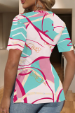 Light Yellow Casual Print Slit V Neck T-Shirts