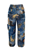 Yellow Casual Jacquard Pocket Straight Mid Waist Conventional Patchwork Bottoms