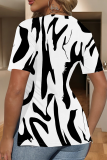 Light Yellow Casual Print Slit V Neck T-Shirts