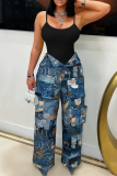 Yellow Casual Jacquard Pocket Straight Mid Waist Conventional Patchwork Bottoms