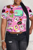 Turquoise Casual Print Patchwork O Neck T-Shirts
