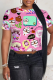 Pink Casual Print Patchwork O Neck T-Shirts