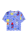 Turquoise Casual Print Patchwork O Neck T-Shirts