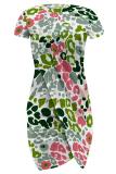 Tangerine Sexy Print Slit O Neck Irregular Dresses