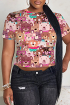 Multicolor Casual Print Patchwork O Neck T-Shirts