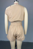 Khaki Casual Solid Color Pocket Oblique Collar Two Pieces